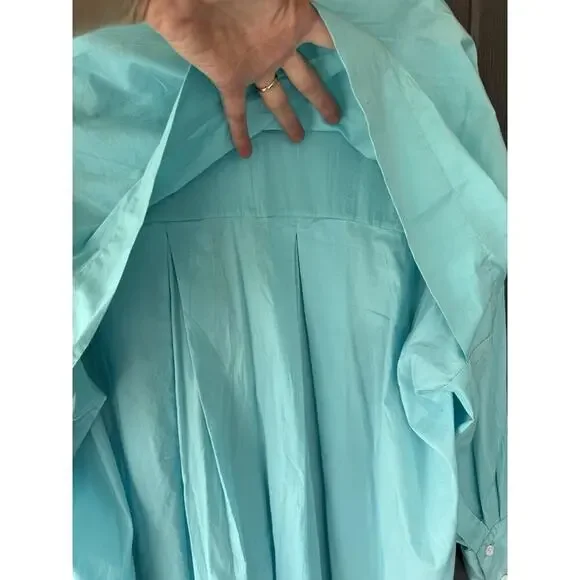 Secular Italy Oversized Button Up Shirt Top Aqua XS O/S 56” Bust Lagenlook $237 - Picture 4 of 12